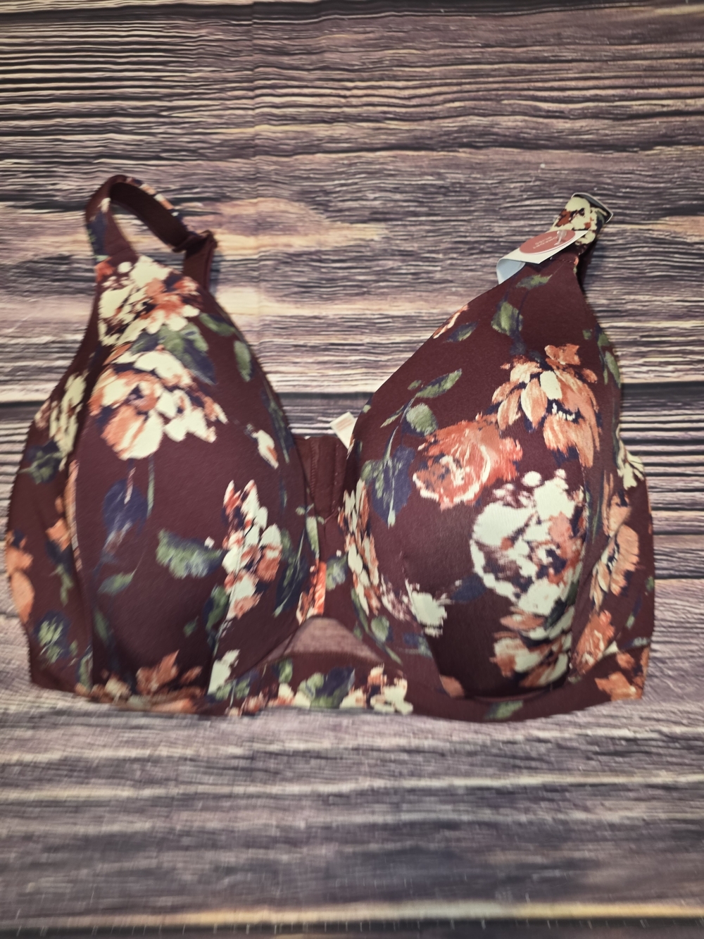 Cacique Floral Underwire Bra in Burgundy and Green